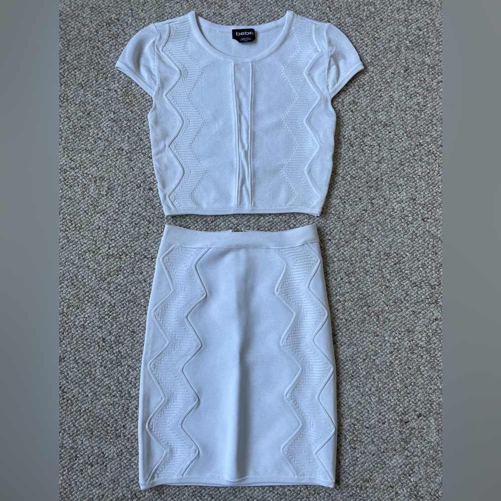 BEBE Y2K 2 PC Top & Skirt Matching Set Outfit Bright White Size XS